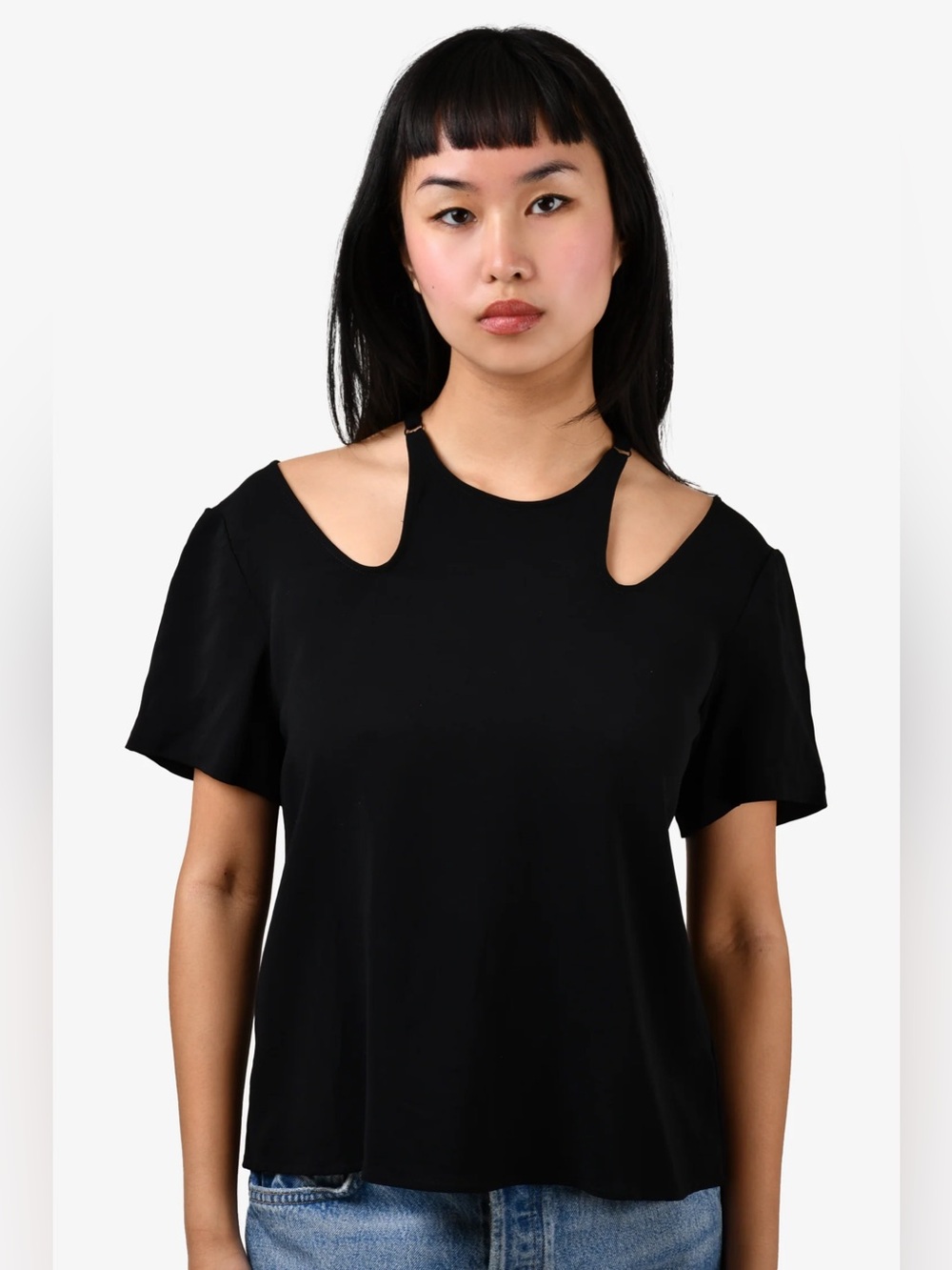 A.L.C. Black Cold-Shoulder Short Sleeve Top